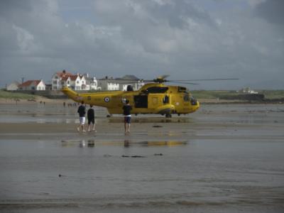 RAF Valley 22 Squadron Search & Rescue Helicopter Landed on Broad Beach, Rhosneigr